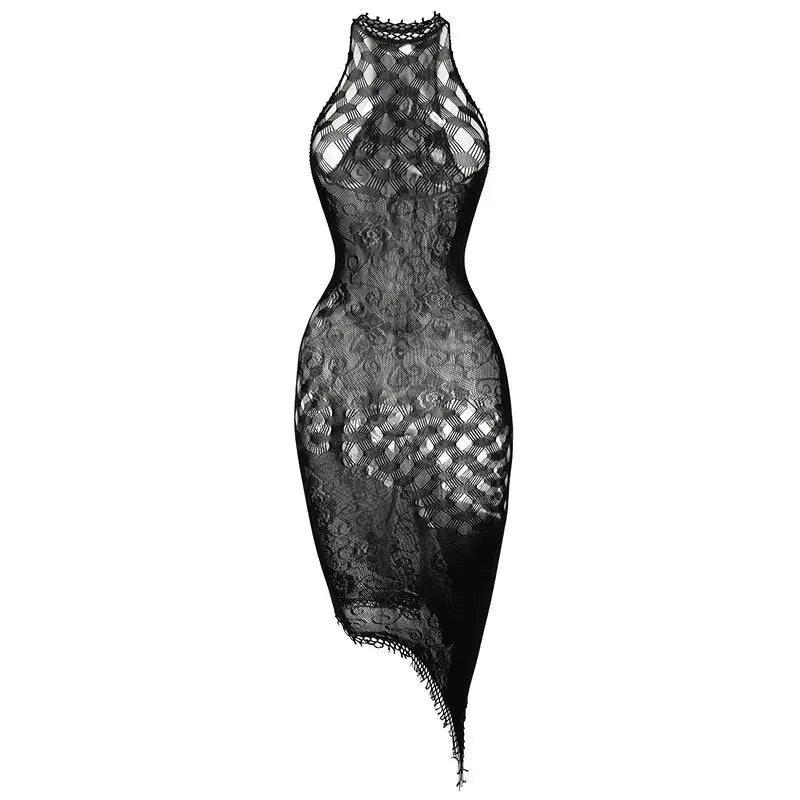 1PC Sexy Women Fishnet See Through Cover Up Bodysuit Hollow Out Halter Beachwear Bodystocking Without Underwear Swimsuit