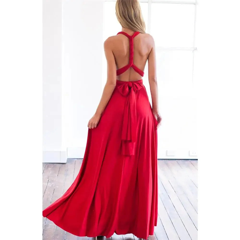 Sexy Women Multiway Wrap Convertible Red Dress Bandage Long Dress Party Bridesmaids Infinity Robe Longue Femme