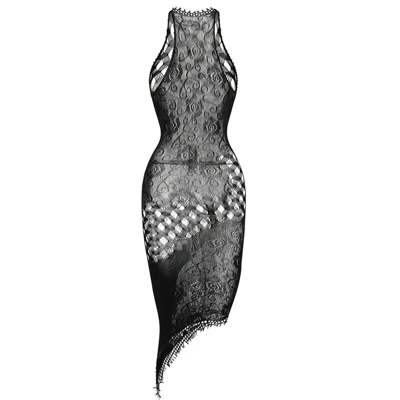 1PC Sexy Women Fishnet See Through Cover Up Bodysuit Hollow Out Halter Beachwear Bodystocking Without Underwear Swimsuit