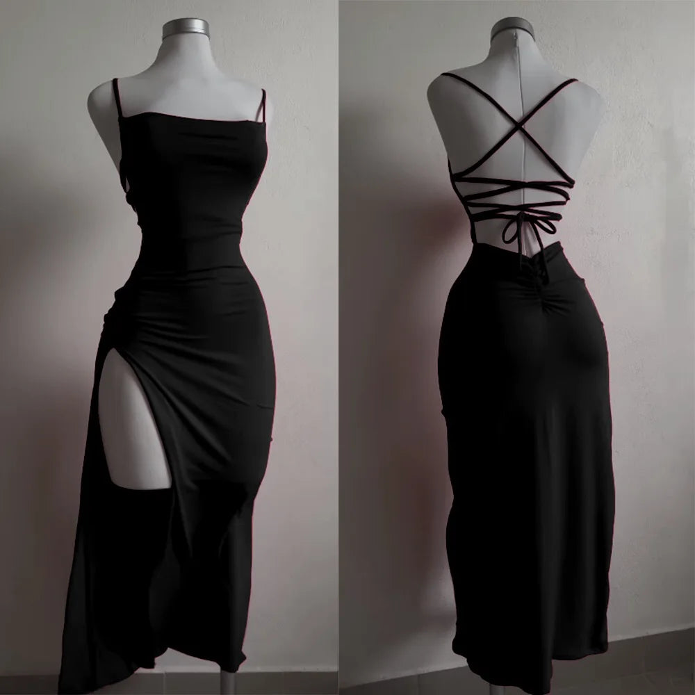 2025 new dress summer high sensibility halter Girl bag hip dress