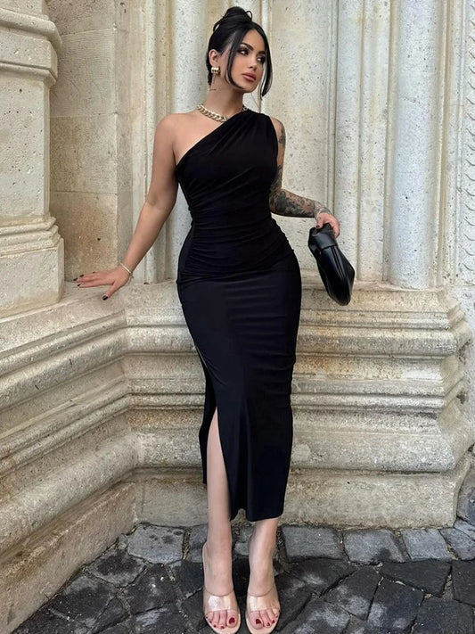 Summer Black New Dress Women Fashion Sexy Split Sleeveless Backless Slim Dress Female Casual Club Elegant Lady Party Dress