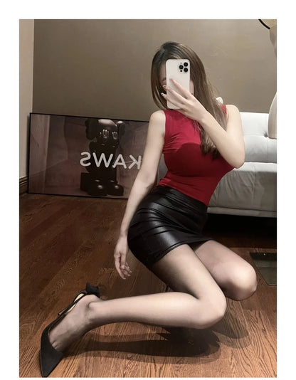 Leather Matte Slim Mini Sexy Fashion PU Hot Short High Waist