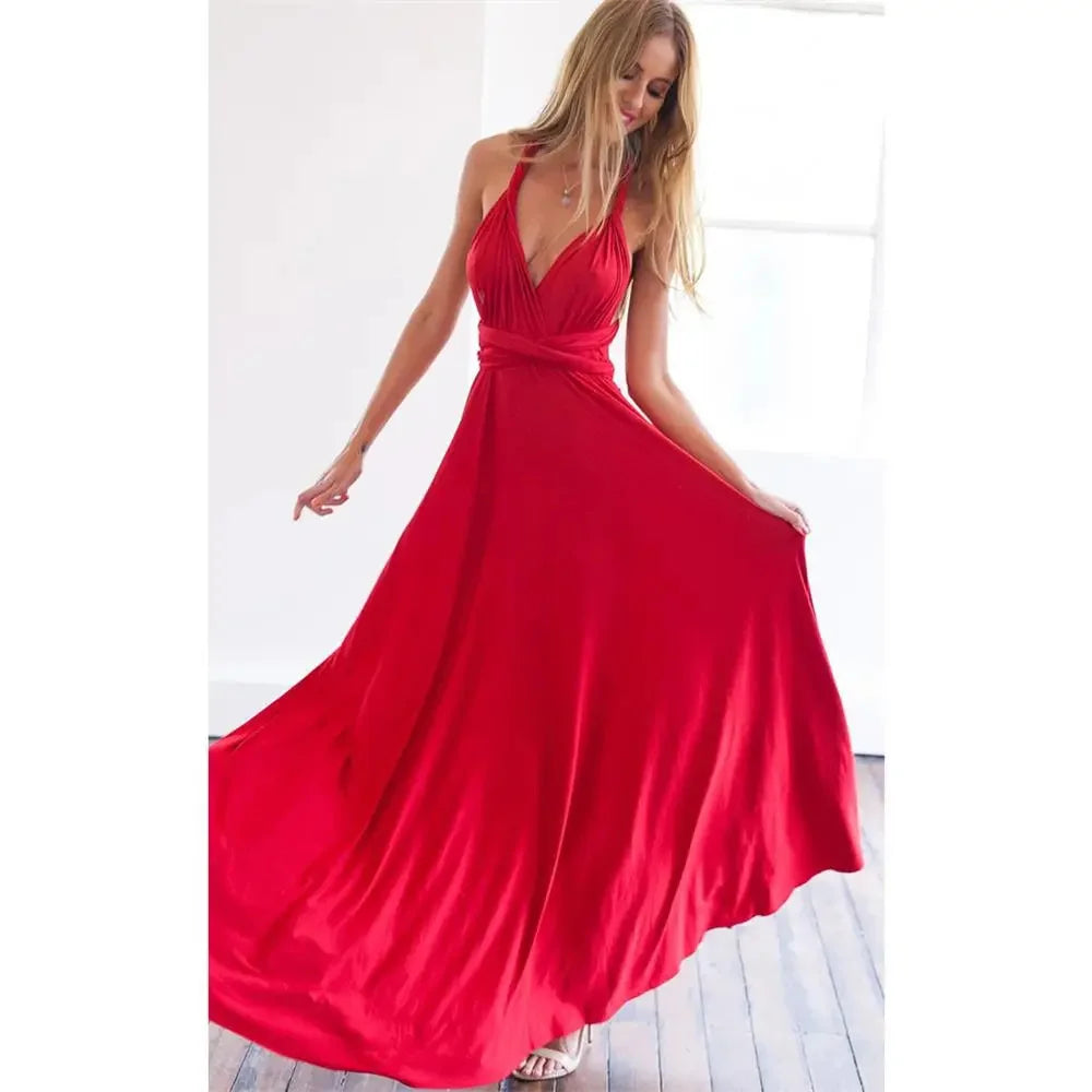 Sexy Women Multiway Wrap Convertible  Red Dress Bandage Long Dress Party Bridesmaids Infinity Robe Longue Femme