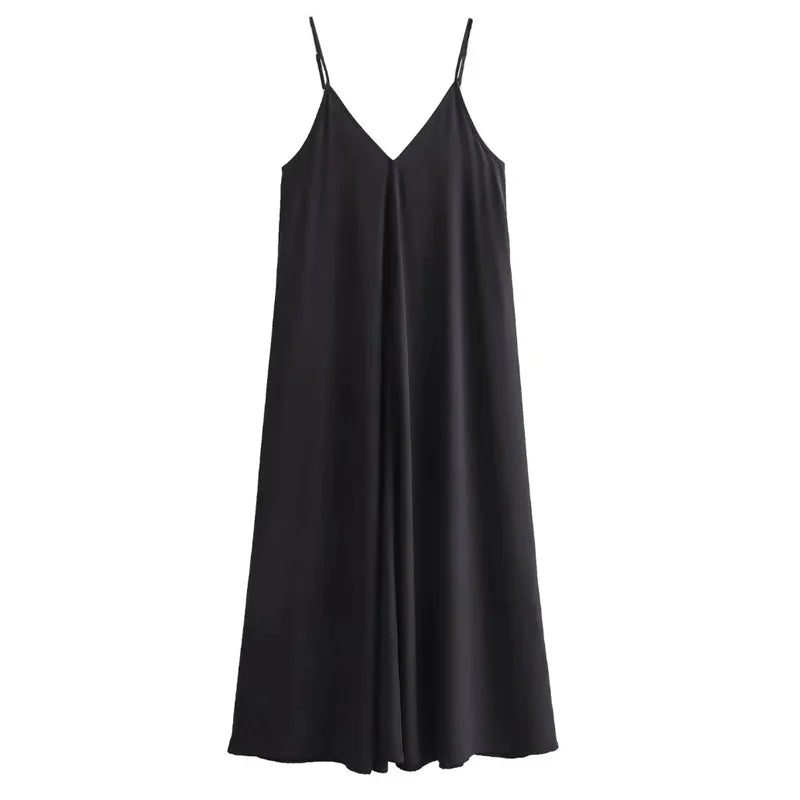 Dress Women 2025 Summer Women's Loose Dresses Sleeveless Thin Straps Black Long Dresses Backless Beach Holiday Dresses