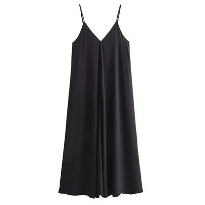 Dress Women 2025 Summer Women's Loose Dresses Sleeveless Thin Straps Black Long Dresses Backless Beach Holiday Dresses