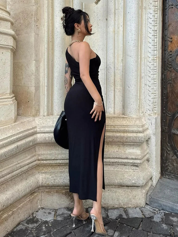 Summer Black New Dress Women Fashion Sexy Split Sleeveless Backless Slim Dress Female Casual Club Elegant Lady Party Dress
