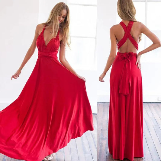 Sexy Women Multiway Wrap Convertible  Red Dress Bandage Long Dress Party Bridesmaids Infinity Robe Longue Femme