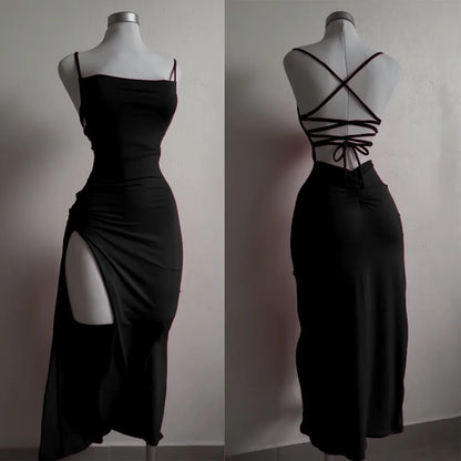 2025 new dress summer high sensibility halter  Girl bag hip dress